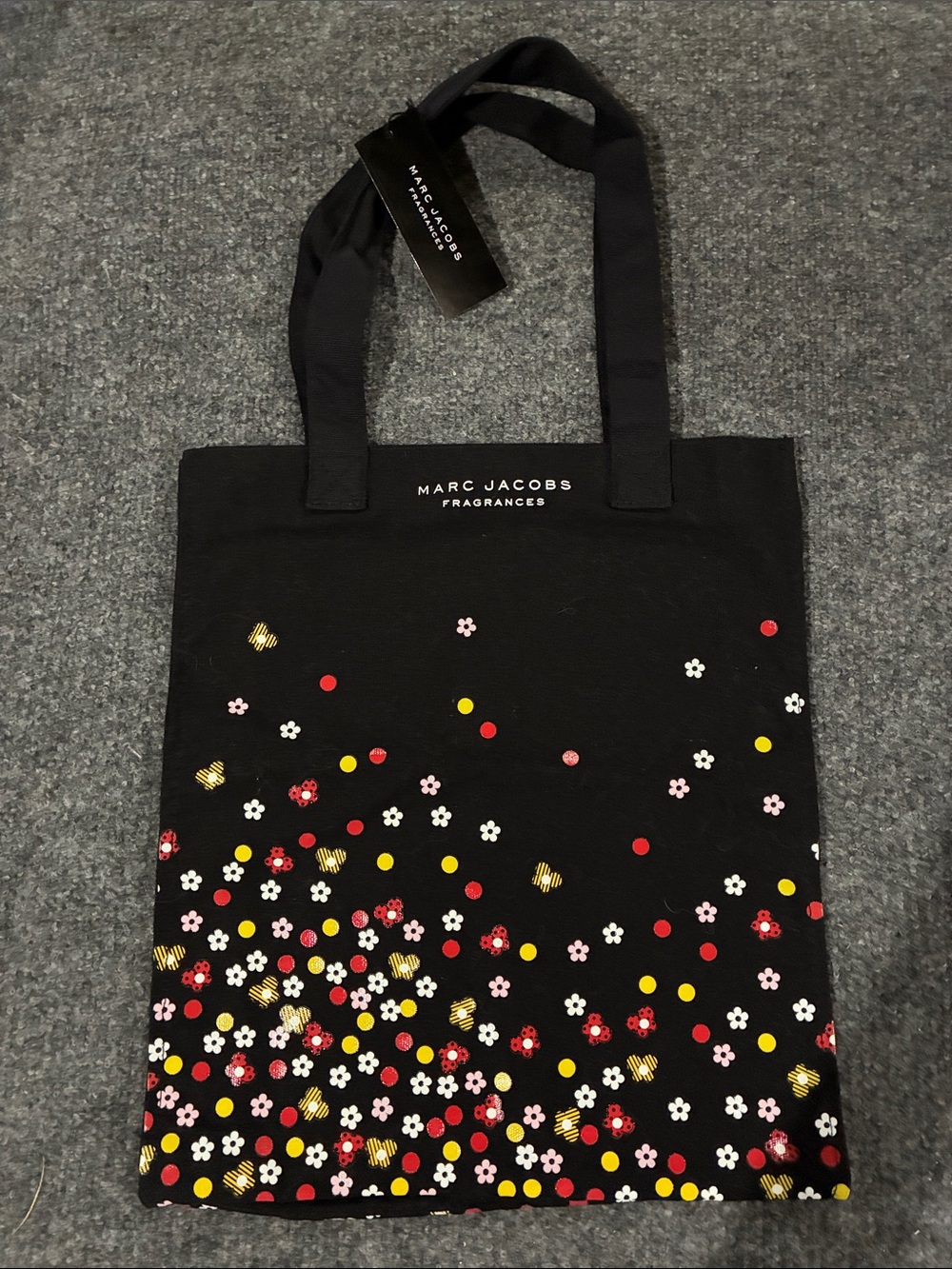 NWT Marc Jacobs Black Canvas Floral Dot Tote with Colorful Accents